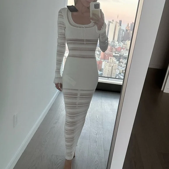 NWT Alaia White Jersey and Lace Paneled Maxi Dress FR38 - Picture 2 of 12